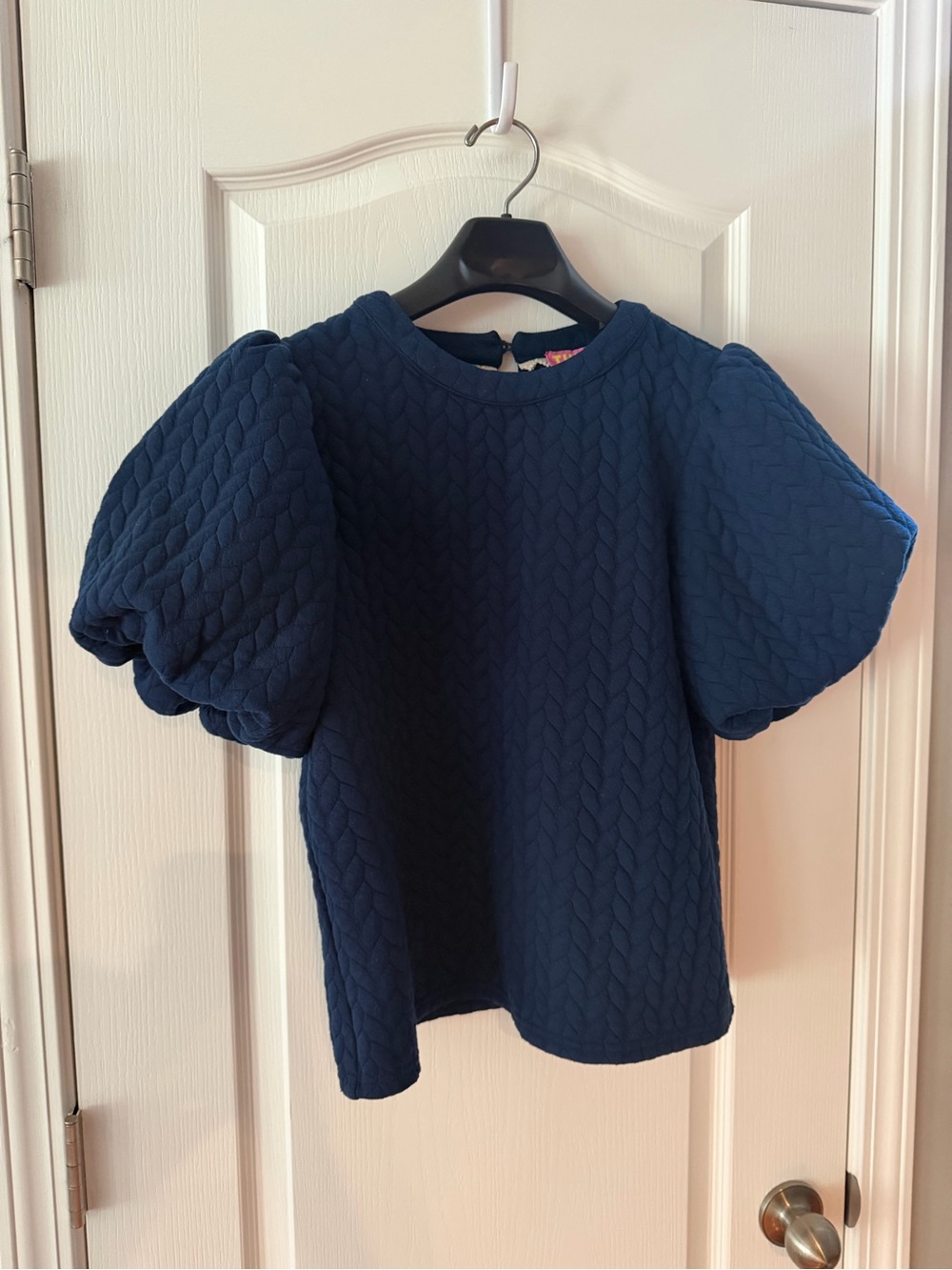 THML Navy Quilted Puff Sleeve Top